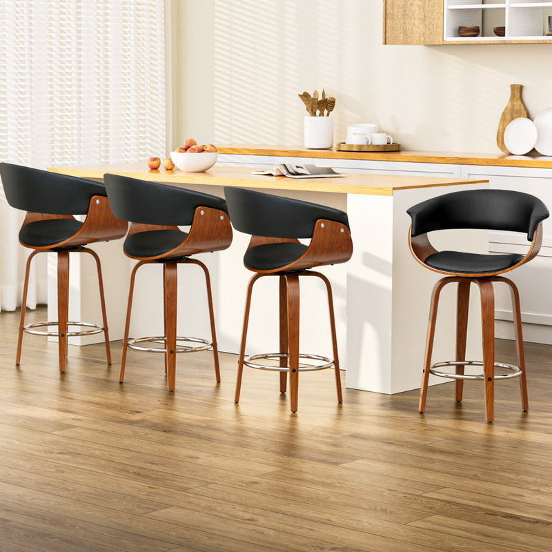 Artiss 4x Bar Stools Swivel PU Seat Wooden Legs