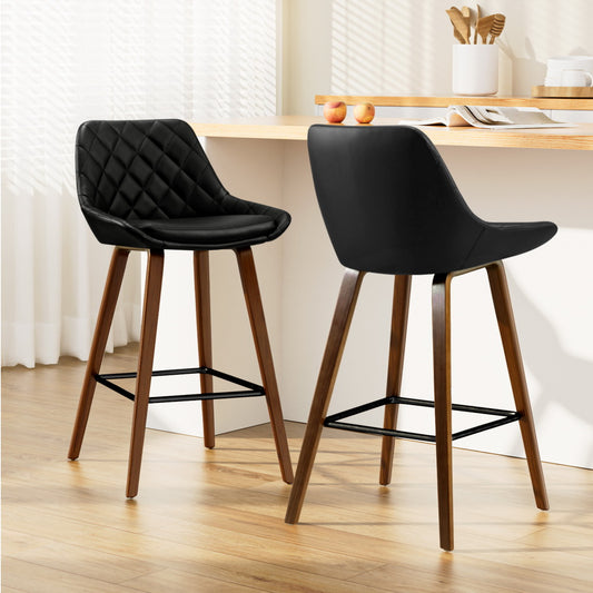 Artiss 2x Bar Stools PU Seat Wooden Legs Kitchen