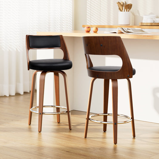 Artiss 2x Bar Stools Swivel Leather 65cm Height