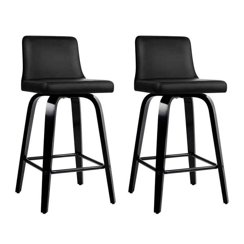 Artiss Bar Stools x2 Leather Swivel Wooden Kitchen Barstools