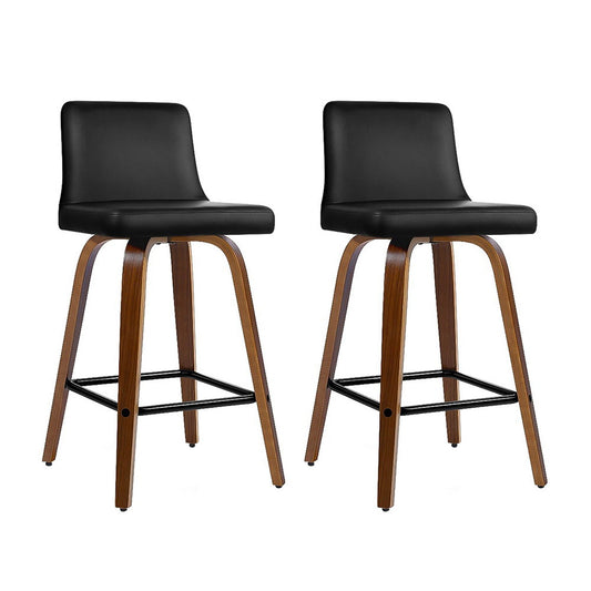 Artiss 2x Bar Stools Swivel Padded Wooden Leather Seat