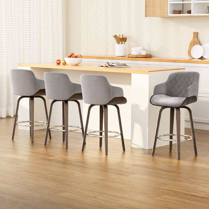 Artiss 4x Swivel Bar Stools Velvet Padded Wooden
