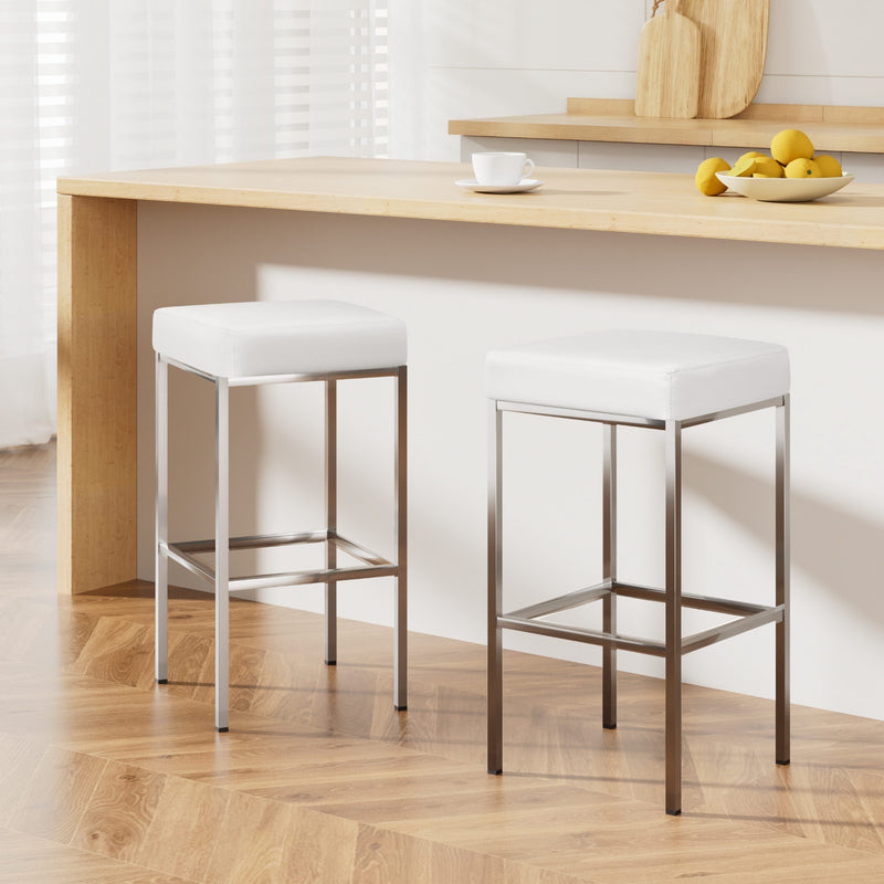 Artiss 2x Bar Stools Leather Padded White Metal
