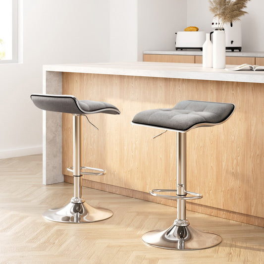 Artiss 2x Bar Stools Linen Padded Gas Lift Chrome
