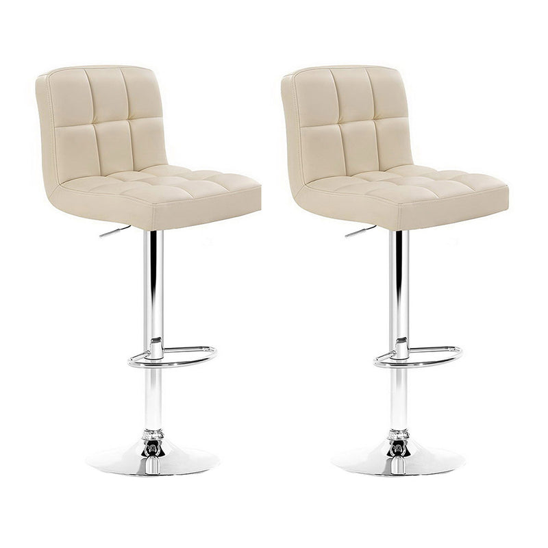 Artiss Bar Stools x2 Leather Gas Lift Beige