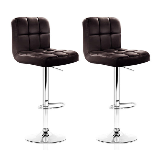 Artiss 2x Brown Leather Bar Stools Gas Lift