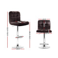 Artiss 2x Brown Leather Bar Stools Gas Lift