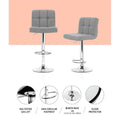 Artiss 2x Bar Stools Kitchen Counter Chairs Gas Lift Grey Fabric