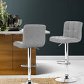 Artiss 2x Bar Stools Kitchen Counter Chairs Gas Lift Grey Fabric