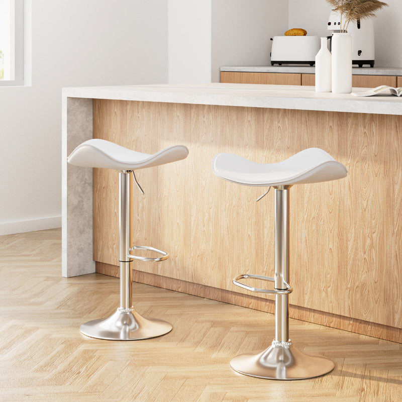 Artiss 2x Bar Stools Leather Gas Lift White Chair