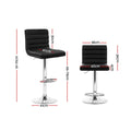 Artiss Bar Stools x2 Padded Leather Gas Lift Black