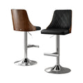 Artiss 2x Bar Stool Swivel Adjustable Wood Leather Black Kitchen