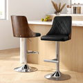 Artiss 2x Bar Stool Swivel Adjustable Wood Leather Black Kitchen
