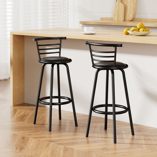 Artiss 2x Swivel Bar Stools Padded Leather Metal