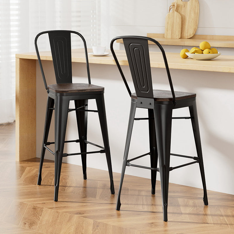 Artiss Metal Bar Stools Wooden Seat Retro x2