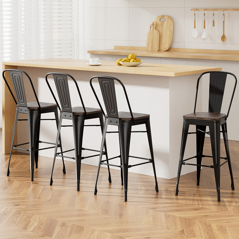 Artiss Metal Bar Stools Wooden Seat Retro x4