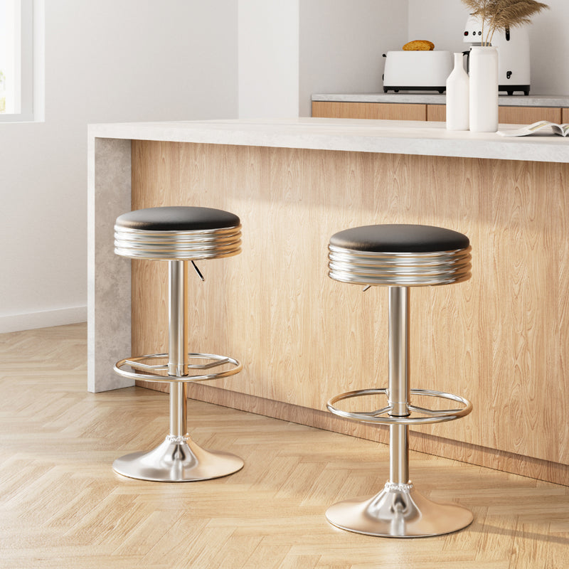 Artiss 2x Backless PU Leather Bar Stools Black Chrome