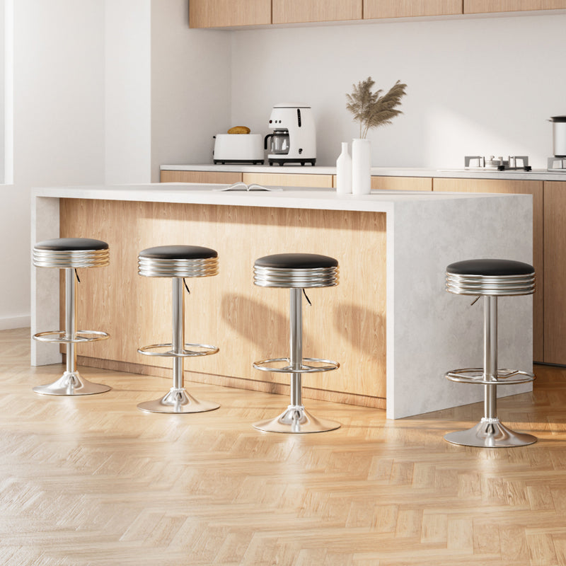Artiss Bar Stools x4 Leather Padded Gas Lift Silver