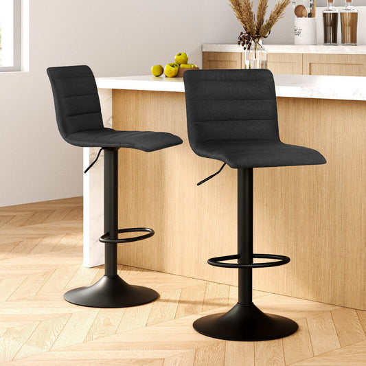 Artiss 2x Bar Stools Gas Lift Linen Fabric Black