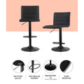 Artiss Bar Stools Gas Lift Linen Fabric Black x2