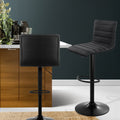 Artiss Bar Stools Gas Lift Linen Fabric Black x2