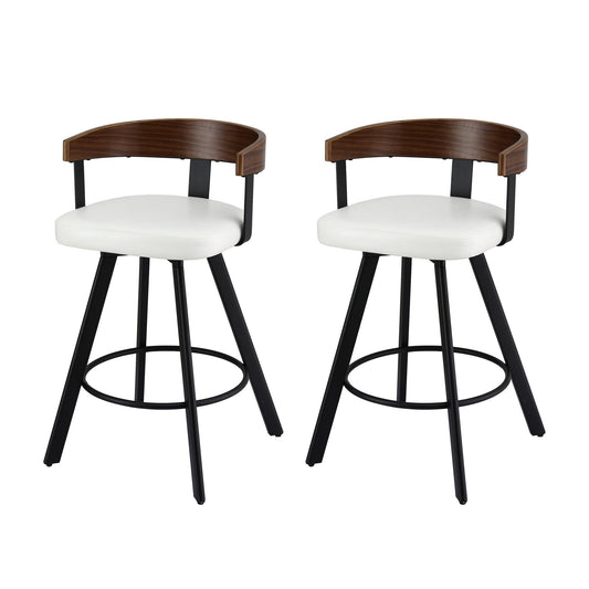 Artiss Bar Stools x2 Swivel Kitchen Metal Legs White PU Bentwood