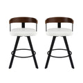 Artiss Bar Stools x2 Swivel Kitchen Metal Legs White PU Bentwood