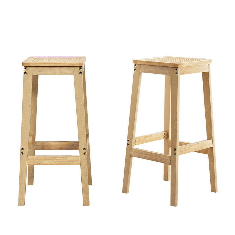 Artiss 2x Bar Stools Rubber Wood Counter Chair Rattan Kitchen
