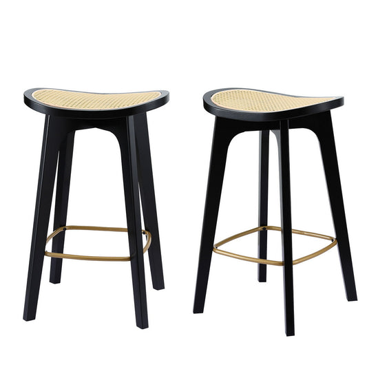 Artiss 2x Bar Stools Rattan Counter Kitchen Dining Chair Black