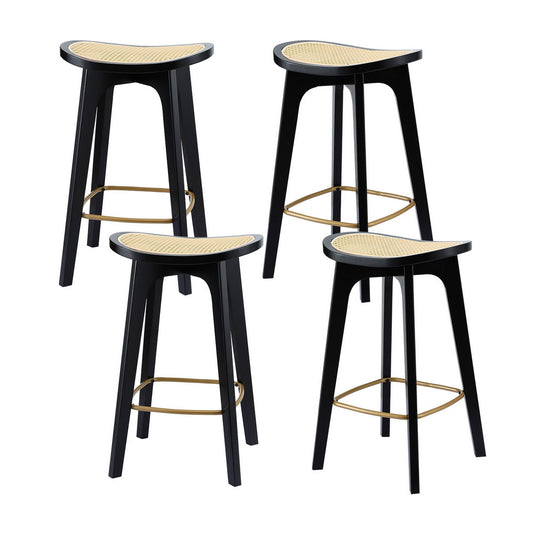 Artiss 4x Rattan Bar Stools Bamboo Saddle Black Counter Chair