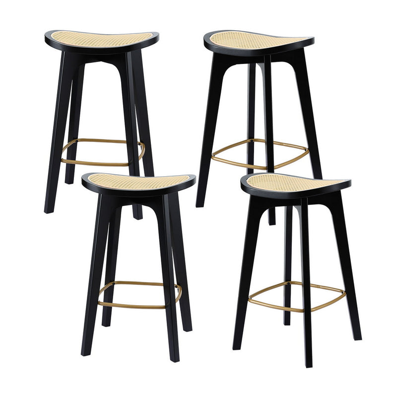 Artiss 4x Rattan Bar Stools Bamboo Saddle Black Counter Chair