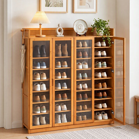 Artiss Shoe Cabinet 25 Pairs Shoe Storage Cupboard Umbrella Hook Raised Top Edge Wood