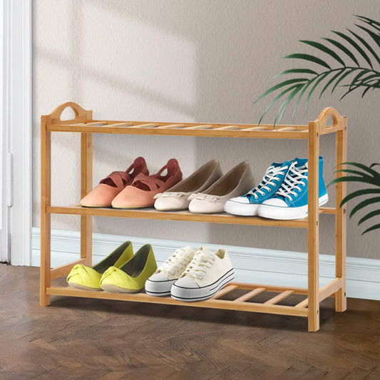 Artiss Bamboo Shoe Rack 3-Tier 9 Pairs Storage Organiser