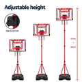Everfit 2 in 1 Kids Basketball Hoop Adjustable Stand Over Door Scoreboard Red