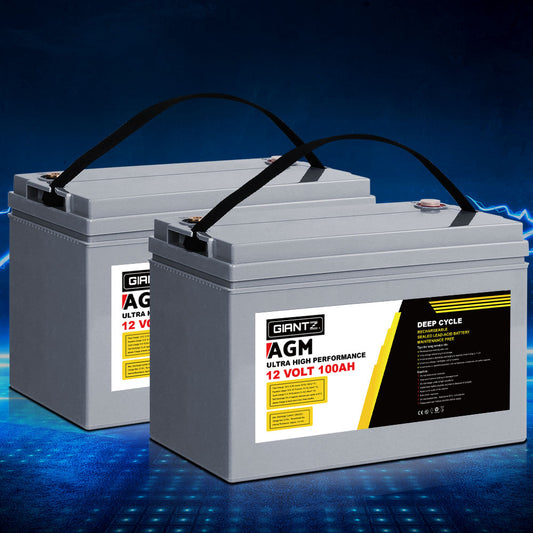 Giantz 12V 100Ah AGM Deep Cycle Battery x2 Solar Caravan