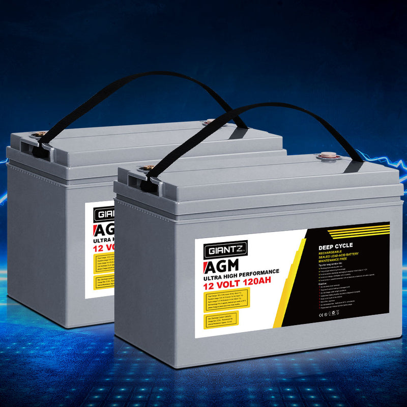 Giantz 12V 120Ah AGM Deep Cycle Battery x2 Solar Caravan Camping