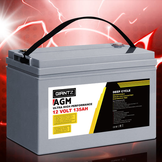 Giantz 12V 135Ah AGM Deep Cycle Battery Solar Caravan Camping
