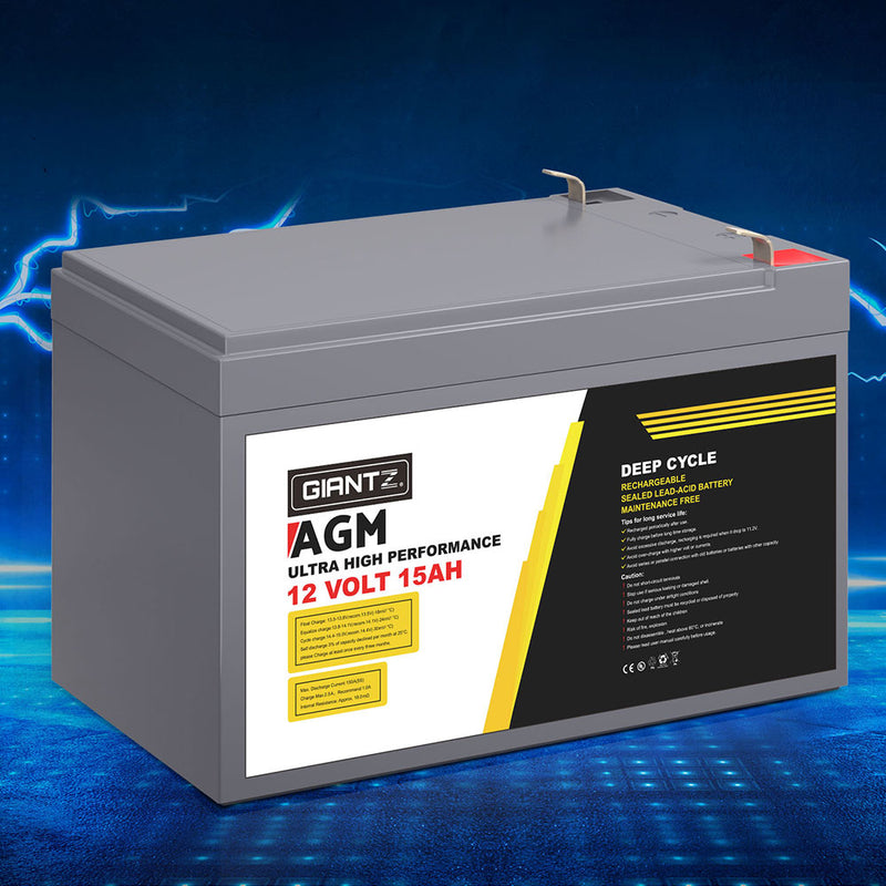 Giantz 12V 15Ah AGM Deep Cycle Battery Solar Caravan Camping