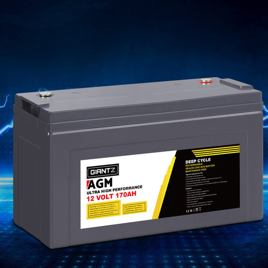 Giantz 12V 170Ah AGM Deep Cycle Battery Solar Caravan Camping