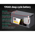 Giantz 12V 170Ah AGM Deep Cycle Battery Solar Caravan Camping