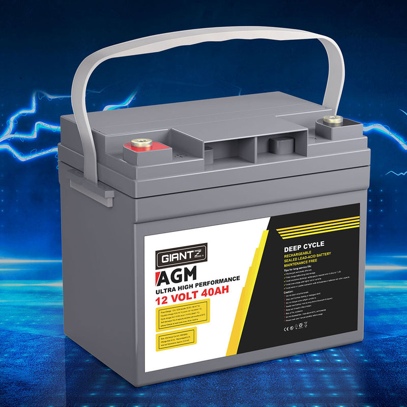 Giantz 12V 40Ah AGM Deep Cycle Battery Solar Caravan Camping