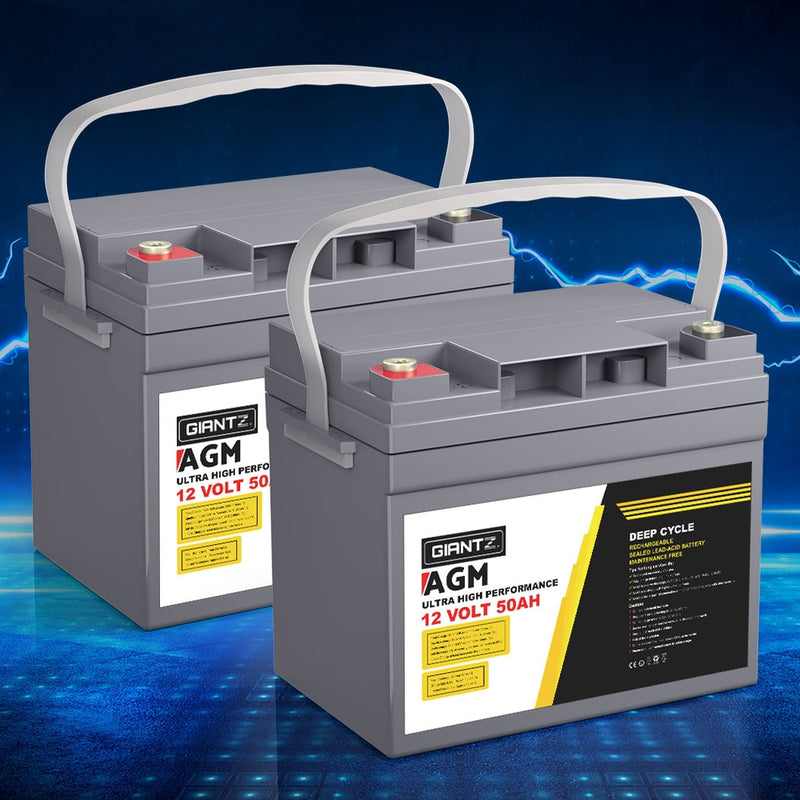 Giantz 12V 50Ah AGM Deep Cycle Battery x2 Solar Caravan