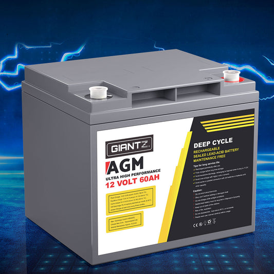 Giantz 12V 60Ah AGM Deep Cycle Battery Solar Caravan Camping
