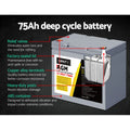 Giantz 12V 75Ah AGM Deep Cycle Battery x2 Portable Solar Caravan
