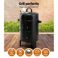 Grillz 3-in-1 Charcoal BBQ Grill Smoker