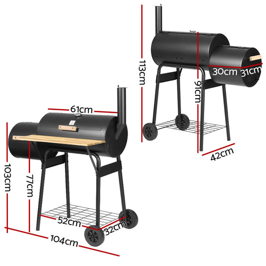 Grillz BBQ Smoker Charcoal Grill Roaster Portable Outdoor Camping Barbecue 2in1
