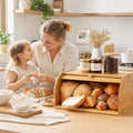Artiss Bamboo Bread Box Bin Roll Top Kitchen Countertop Storage 45cm Natural
