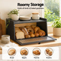 Artiss Bamboo Bread Box Kitchen Countertop Storage Clear Window Shelf 40cm Black