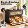 Artiss Bamboo Bread Box 2-Tier Kitchen Countertop Storage 40cm Black