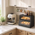 Artiss Bamboo Bread Box 2-Tier Kitchen Countertop Storage 40cm Black